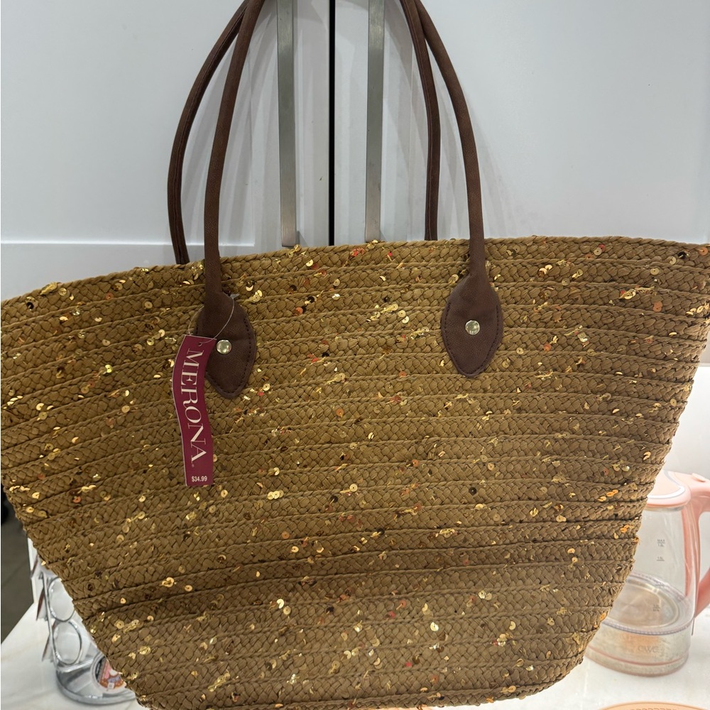 Merona Tan Sequin Tote Bag